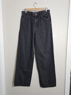 Primark Girls Black Wide Leg Jeans Size 14-15 High Waist Like New